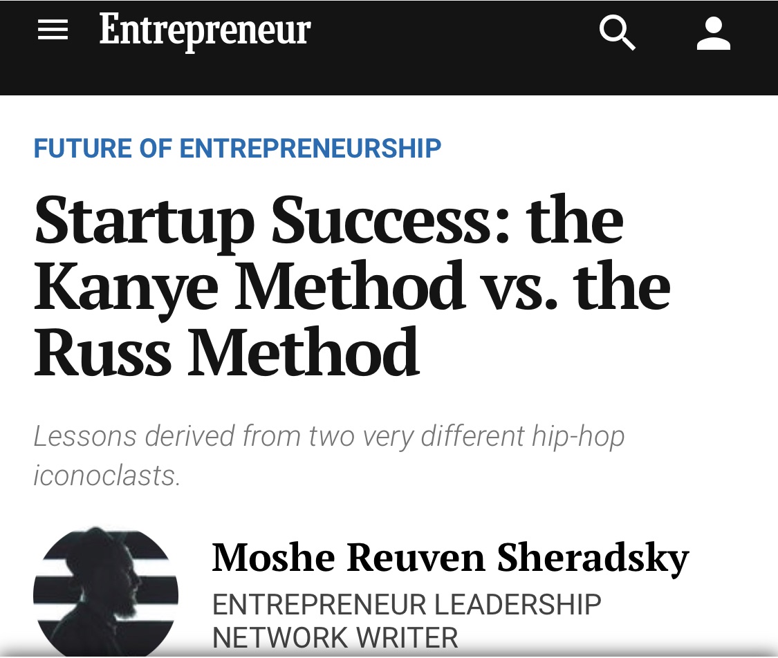 Screenshot of the article on entrepreneur.com: Startup Success, by Moshe Reuven Sheradsky, Entrepreneur Leadership Network Writer